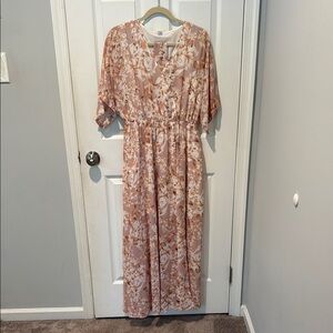 Pink Ruffled Maxi Dress with Flutter Sleeves